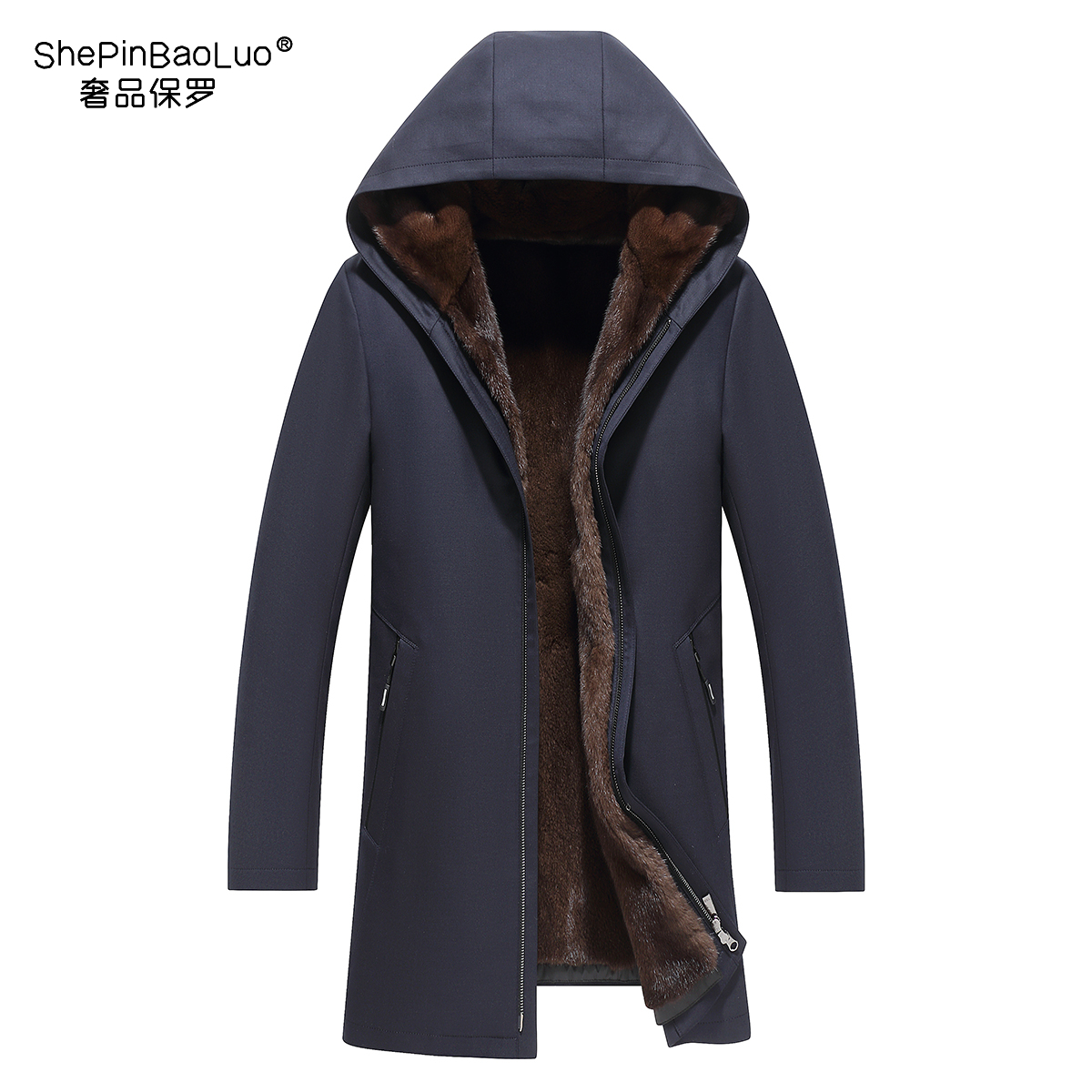 BaoLuoShePin/保罗奢品马哈根尼水貂中老年尼克连帽休闲外套22050
