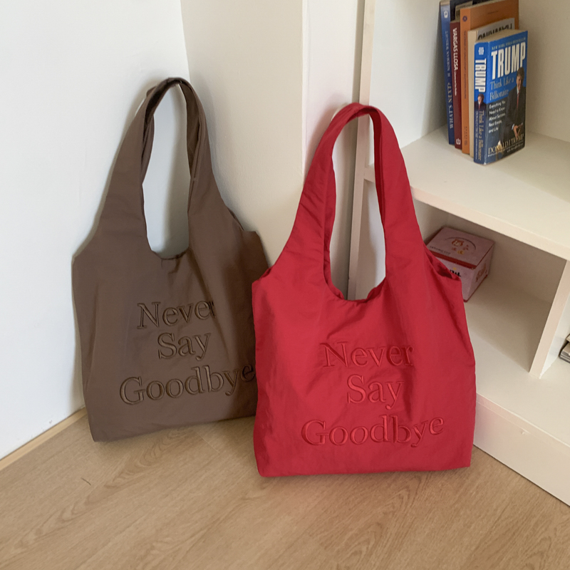 韩系简约字母红色帆布包包女2025新款大容量单肩托特包通勤背心包