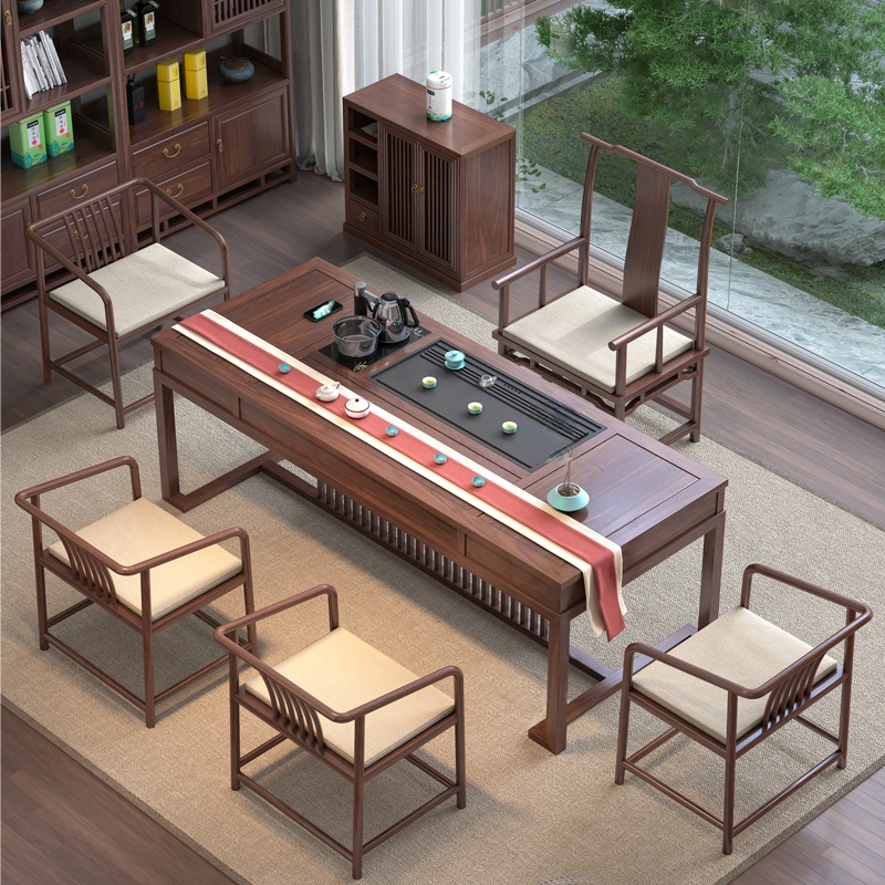 新中式茶桌椅组合禅意功夫茶几客厅办公室罗汉床茶台烧水壶一体桌
