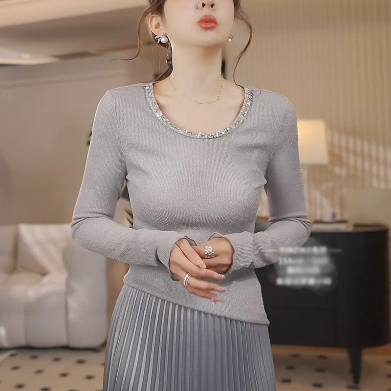 重工钉珠女打底衫女春季2025年新款轻奢高级感长袖针织衫修身上衣