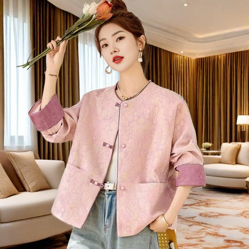 国风上衣女2025春秋季新款妈妈小个子中式复古短款百搭唐装女外套