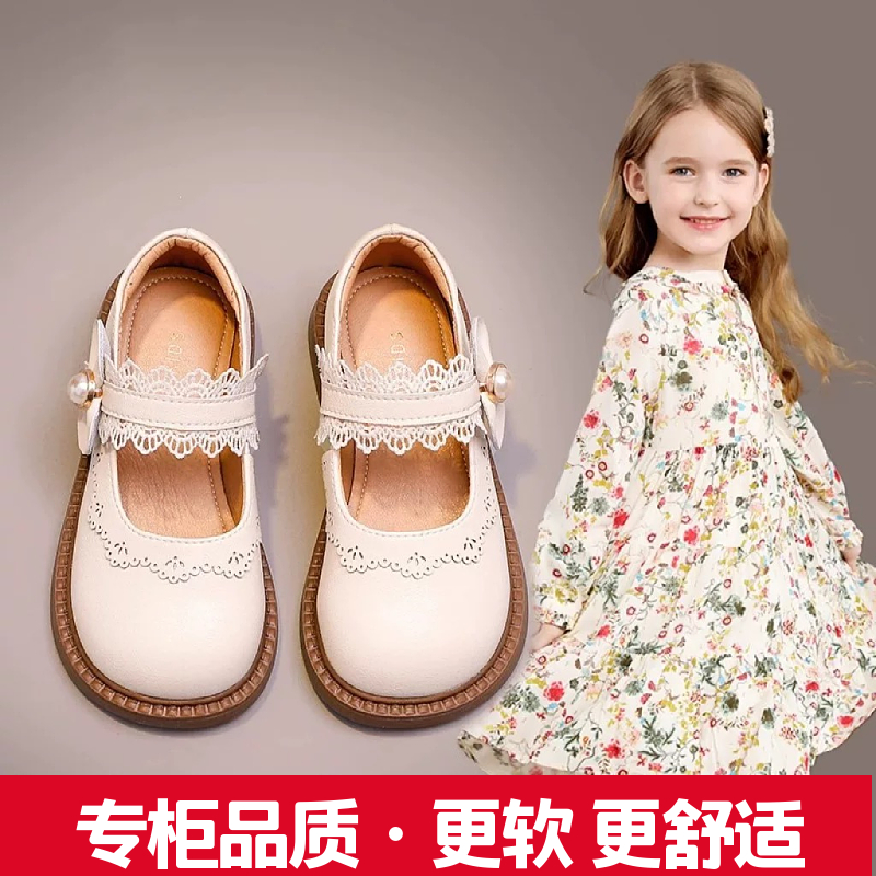 2025新款女童小皮鞋蝴蝶结花边演出鞋小女孩公主镂空鞋子儿童鞋