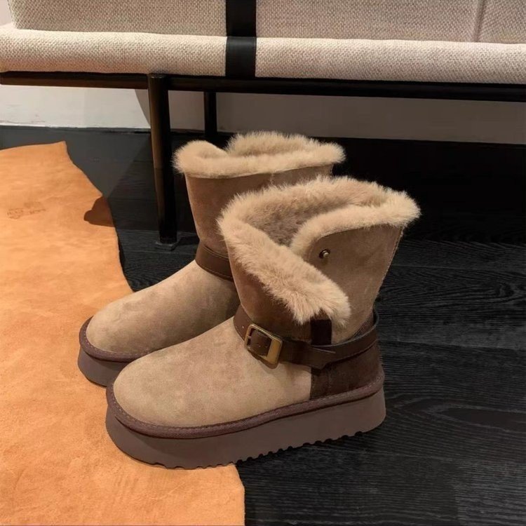 加绒保暖雪地靴女2025年冬季新款圆头绒里短筒靴时尚东北大棉鞋