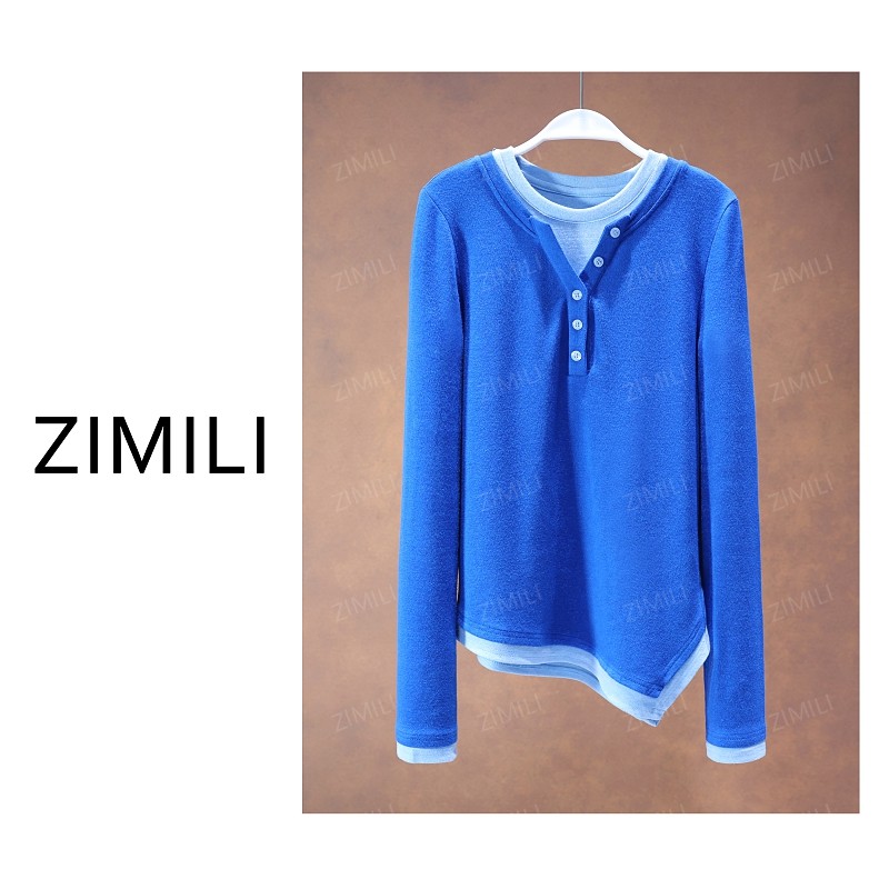 【亮哥欧货女装】冬季加厚羊毛《立裁拼接》高弹显瘦打底上衣6627-E4