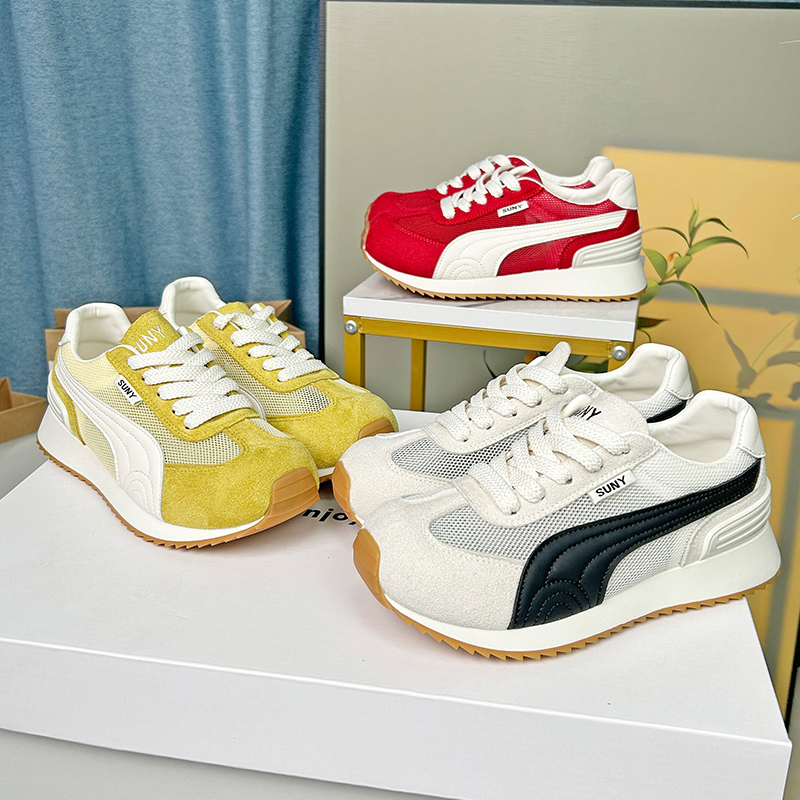 真皮透网德训鞋厚底板鞋女春夏季时尚休闲四季款阿甘鞋V17