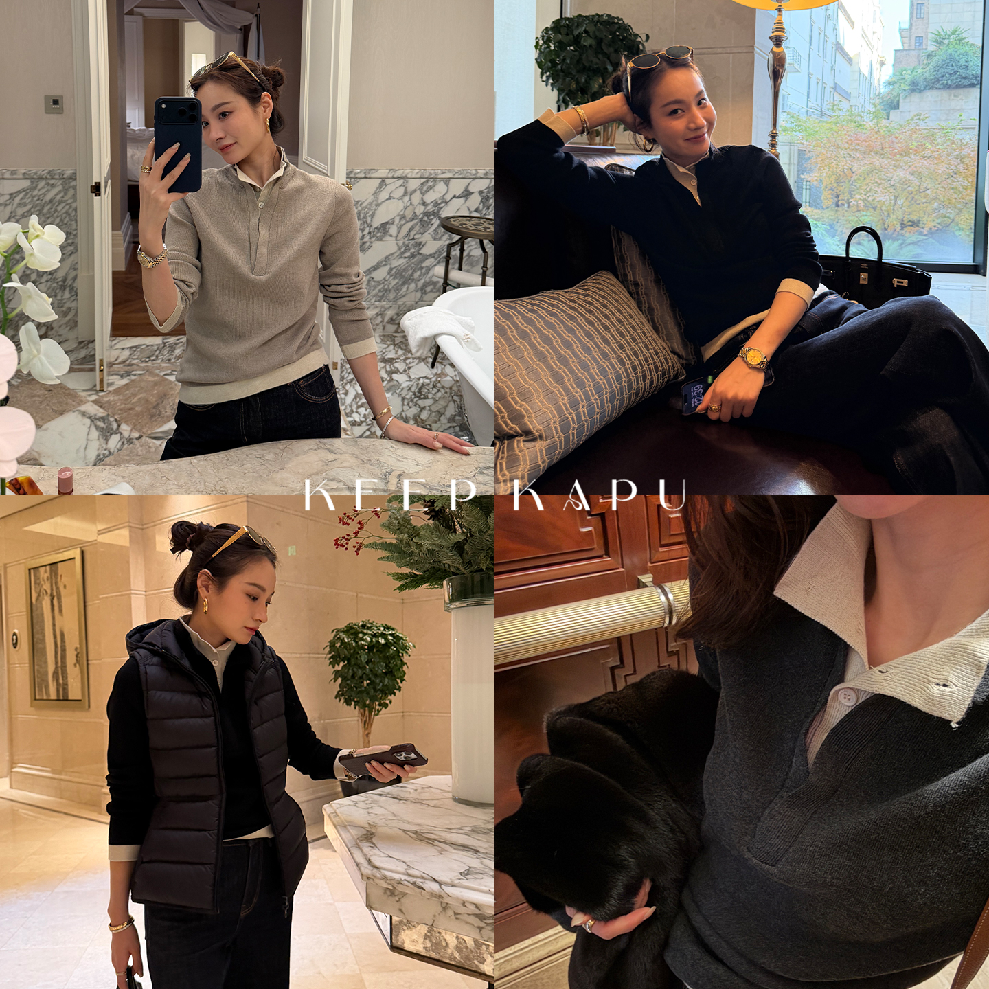 KEEP KAPU靠谱U【智性姐姐】半开扣假两件修身显瘦针织衫KP253873