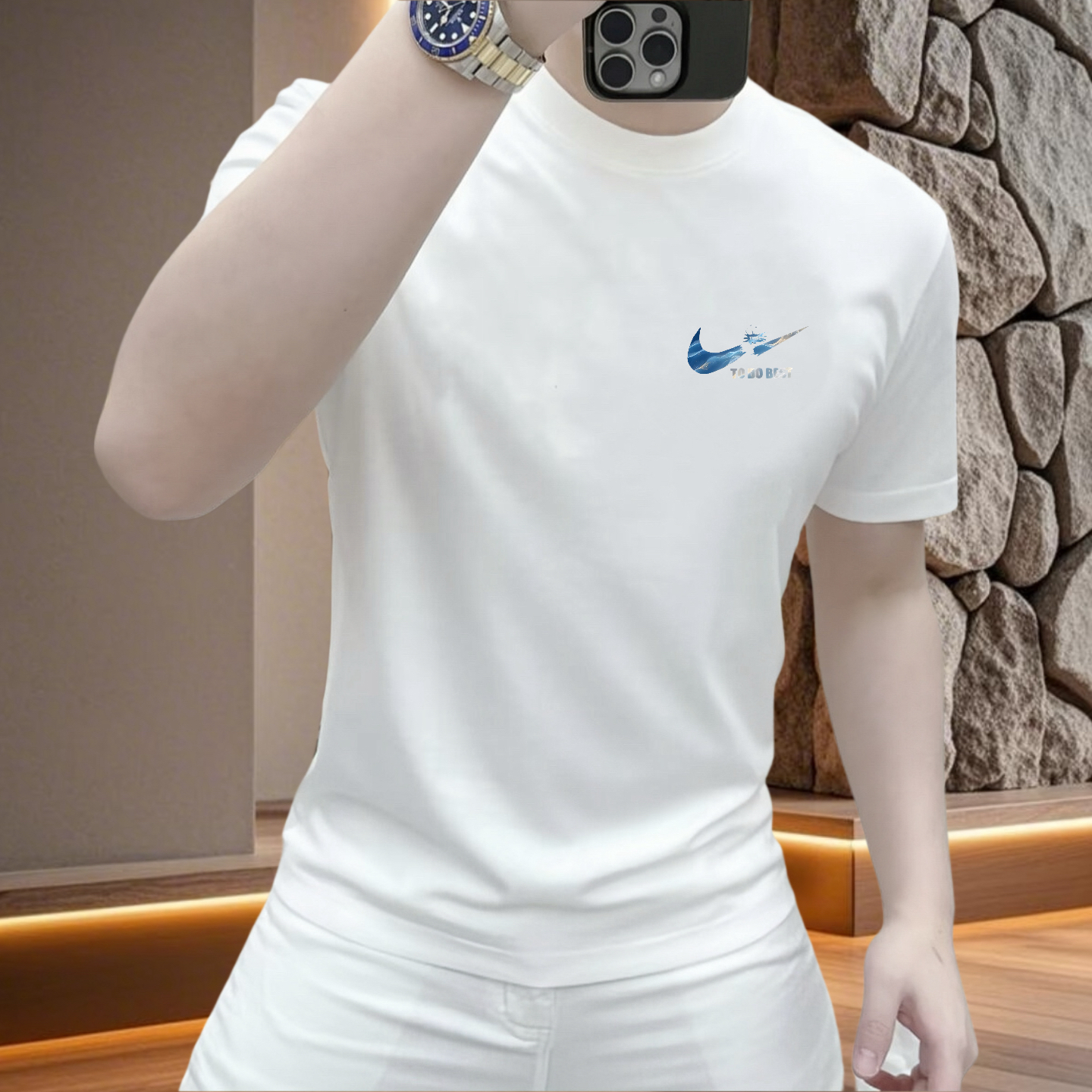 男装新款夏季男士白色圆领帅气短袖潮牌潮流修身ins帅气上衣休闲