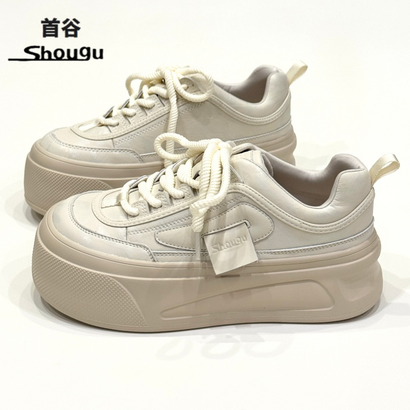 shougu/首谷巨好看厚底鞋女2025新款轻便增高松糕小众休闲小白鞋