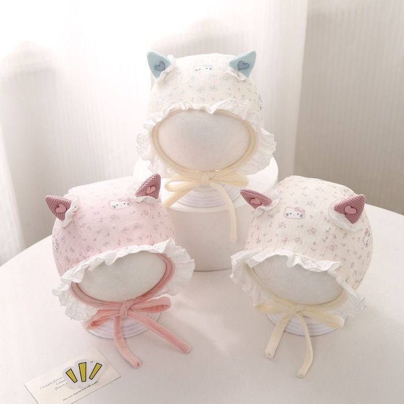 婴儿帽子春秋新款新生儿可爱甜美胎帽小月龄外出防护囟门护耳帽韩