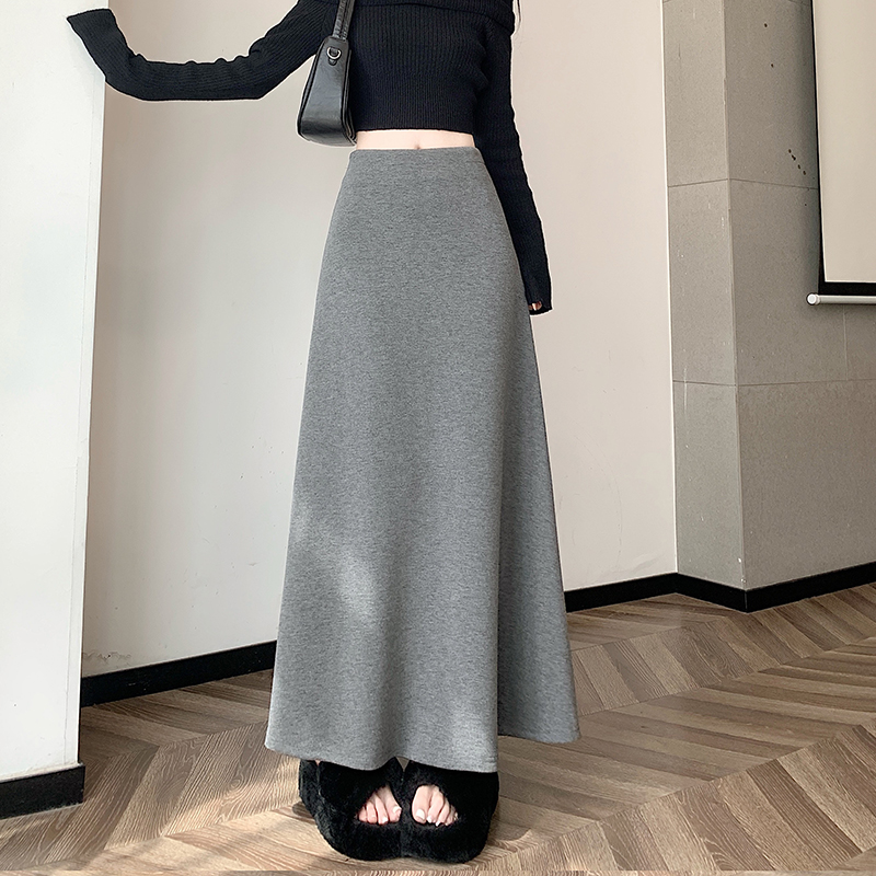 灰灰色秋冬新款高腰显瘦糯米裙a字半身裙中长裙显瘦针织大摆裙子