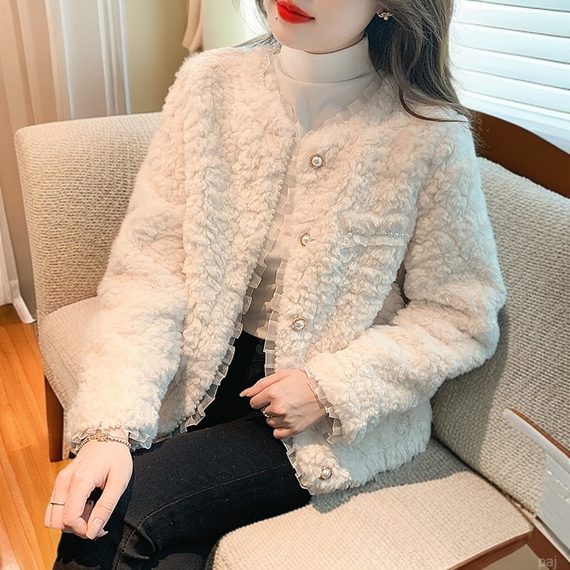 毛绒外套女短款上衣2025开衫洋气新款春秋小香风冬季韩版女士加厚