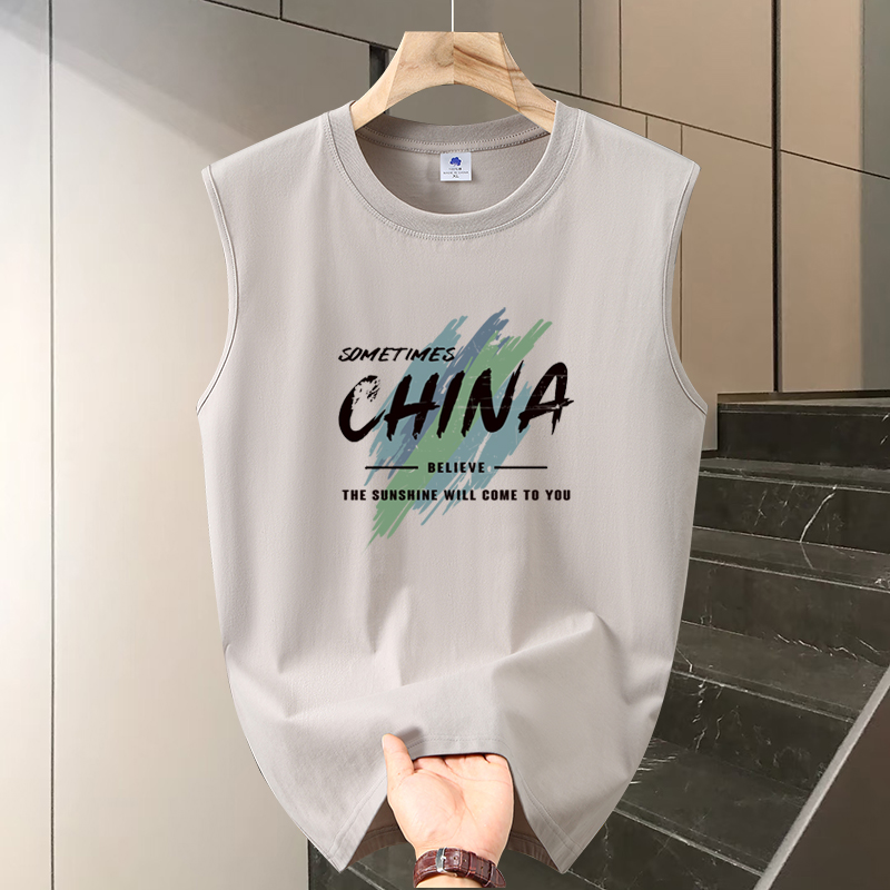 夏季纯棉透气跨栏背心男士休闲健身运动宽松圆领无袖t恤坎肩潮流