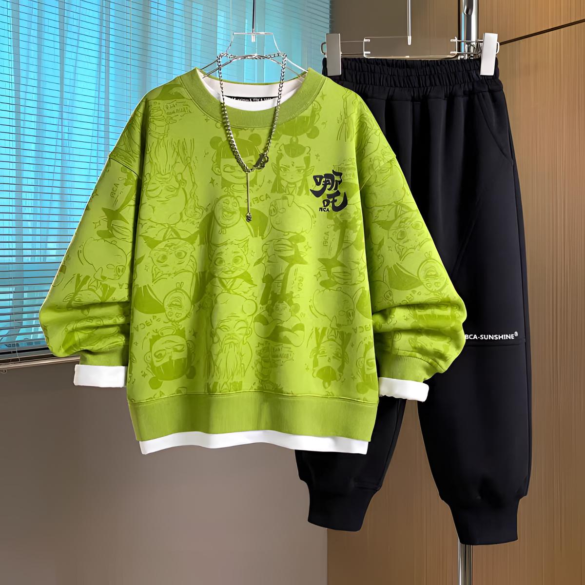 男童哪吒卫衣儿童套装新款中大童男孩2025春季休闲运动宽松两件套