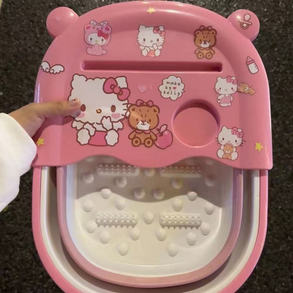 卡通Kitty泡脚桶可伸缩折叠KT猫便携泡脚盆