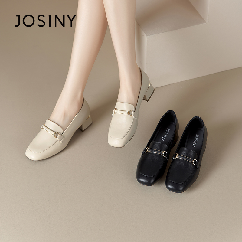 卓诗尼经典马衔扣乐福鞋女2025夏季新款中跟粗跟通勤法式软底女鞋