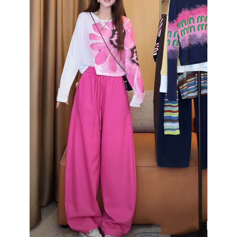 早秋穿搭一整套女2025新款欧美风印花防晒上衣+阔腿裤休闲两件套