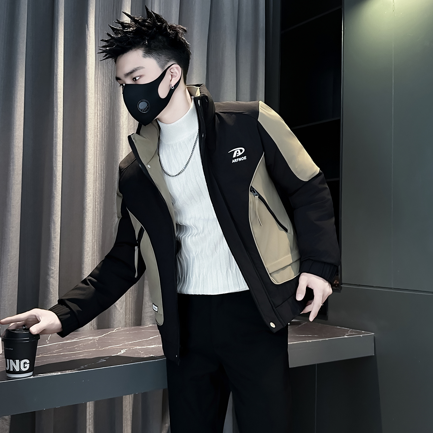 夹克棉服男款冬季潮牌痞帅立领男士棉衣外套高级感拼接修身棉袄子