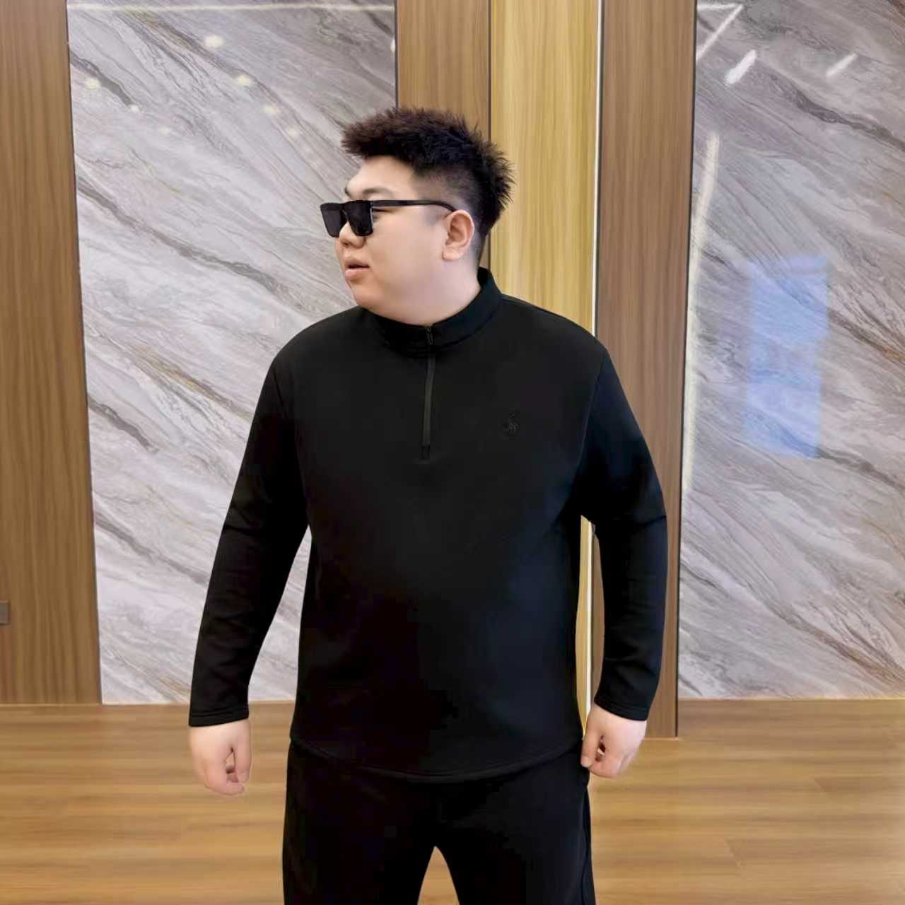 （加绒）大码男装 冬季简约 百搭净版 运动半拉链 打底衫72759