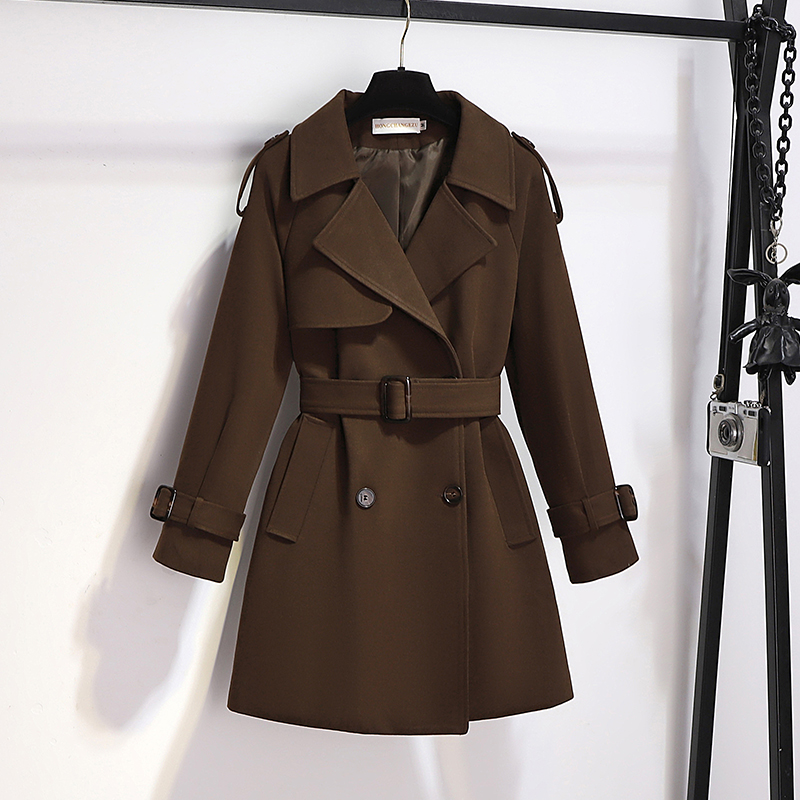 拉夏贝尔时尚风衣外套女小个子春秋2025新款韩版百搭中长款大衣