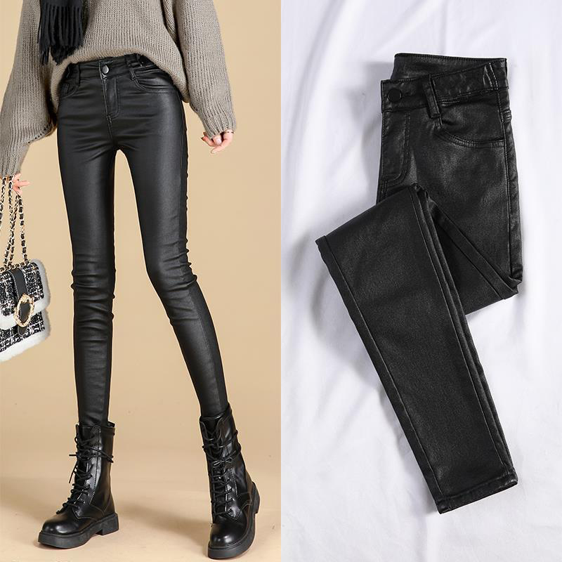 亚光皮裤女款爆款2025秋冬加绒弹力紧身高腰显瘦小脚裤外穿打底裤