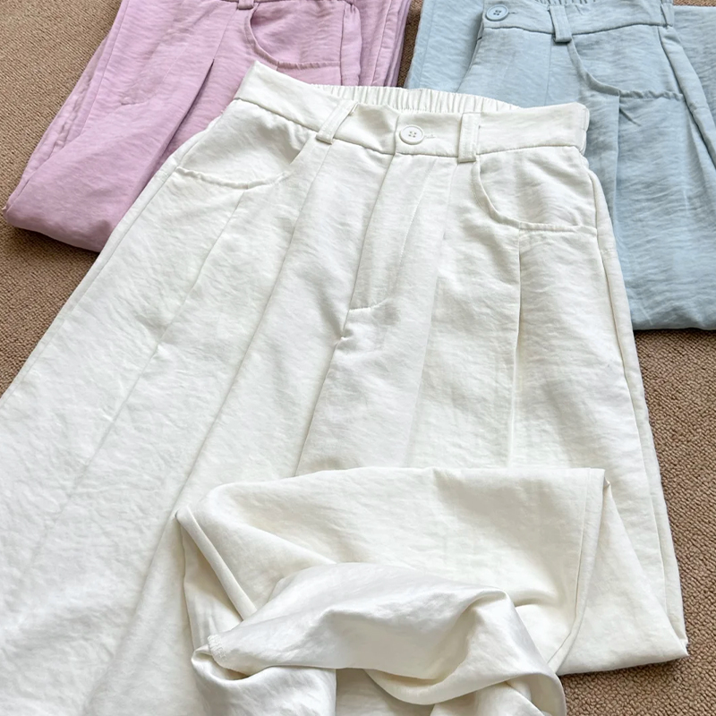 蓝色西装裤女夏季2025新款高腰小个子直筒宽松垂感奶芙山本阔腿裤