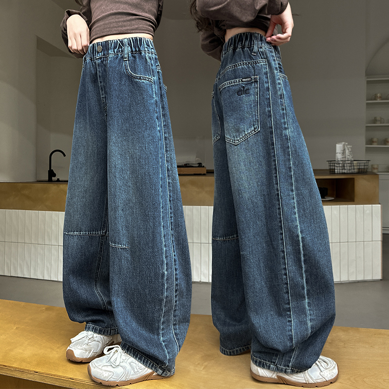 秋季女大童弯刀裤洋气时髦裤子6-12岁新款牛仔裤儿童春秋百搭长裤