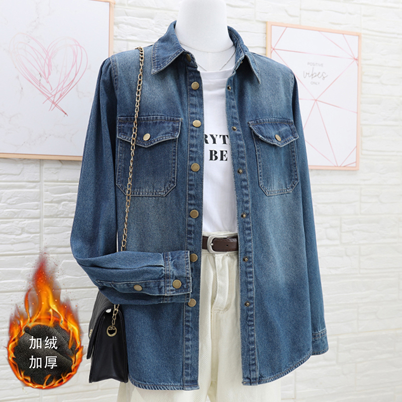 复古港味牛仔衬衫外套女秋冬季2025新款宽松叠穿休闲衬衣长袖上衣