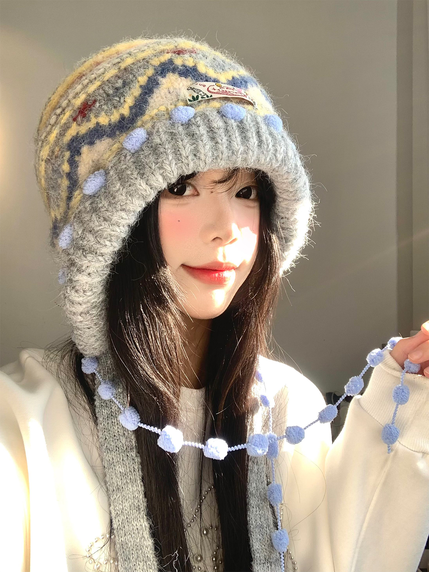 费尔岛复古针织巴拉克拉法帽女秋冬显脸小包头帽加厚保暖护耳帽子