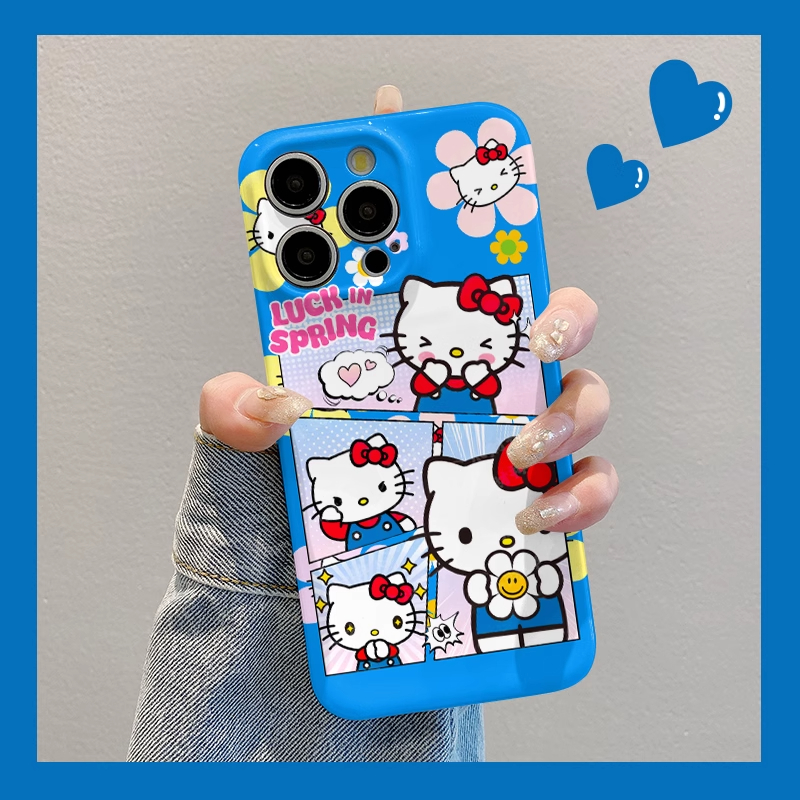 ins风蓝色Kitty适用苹果16手机壳华为卡通vivo小米全包oppo菲林壳