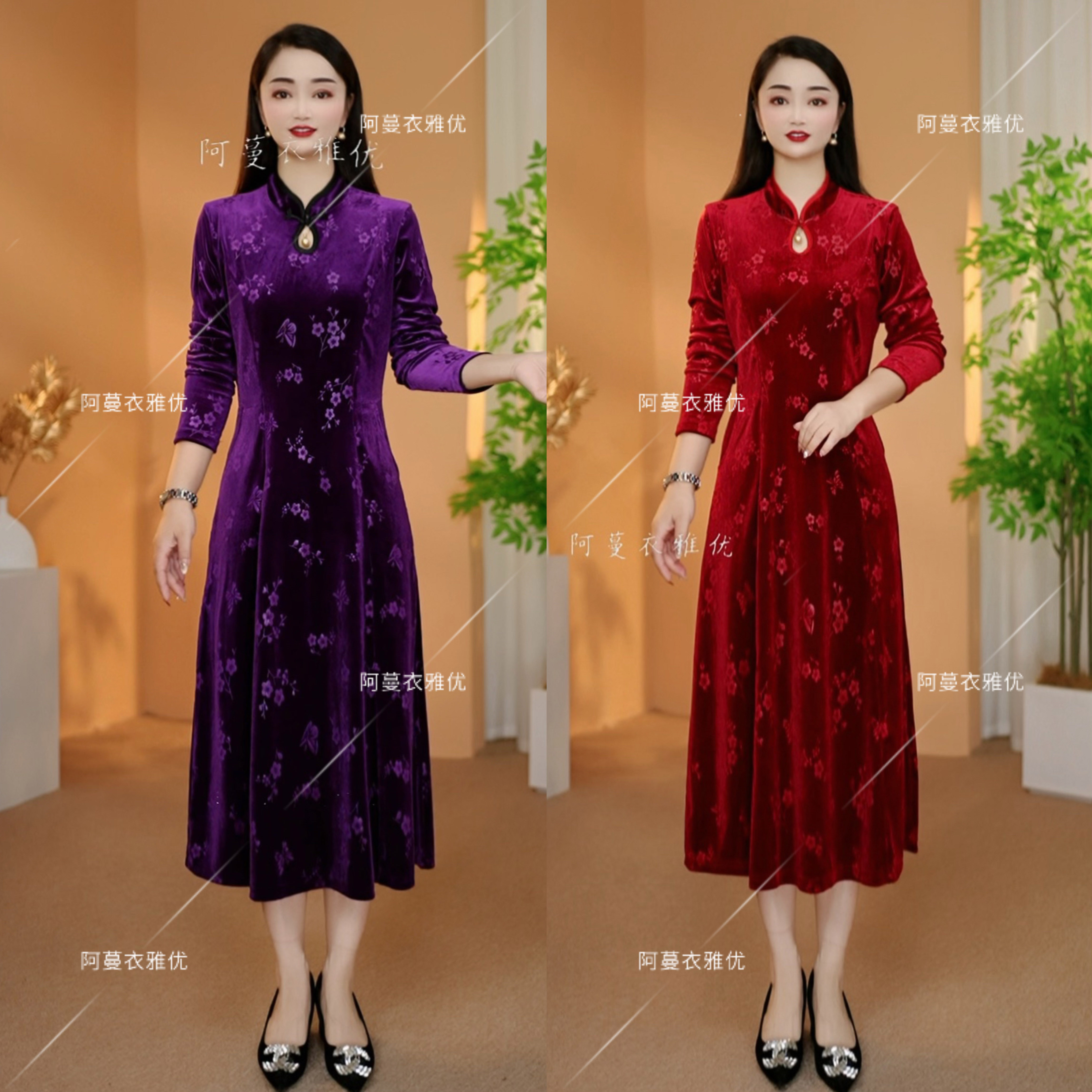 【衣雅严选】8208-2347#新款高定重磅植绒立体压花新中式连衣裙