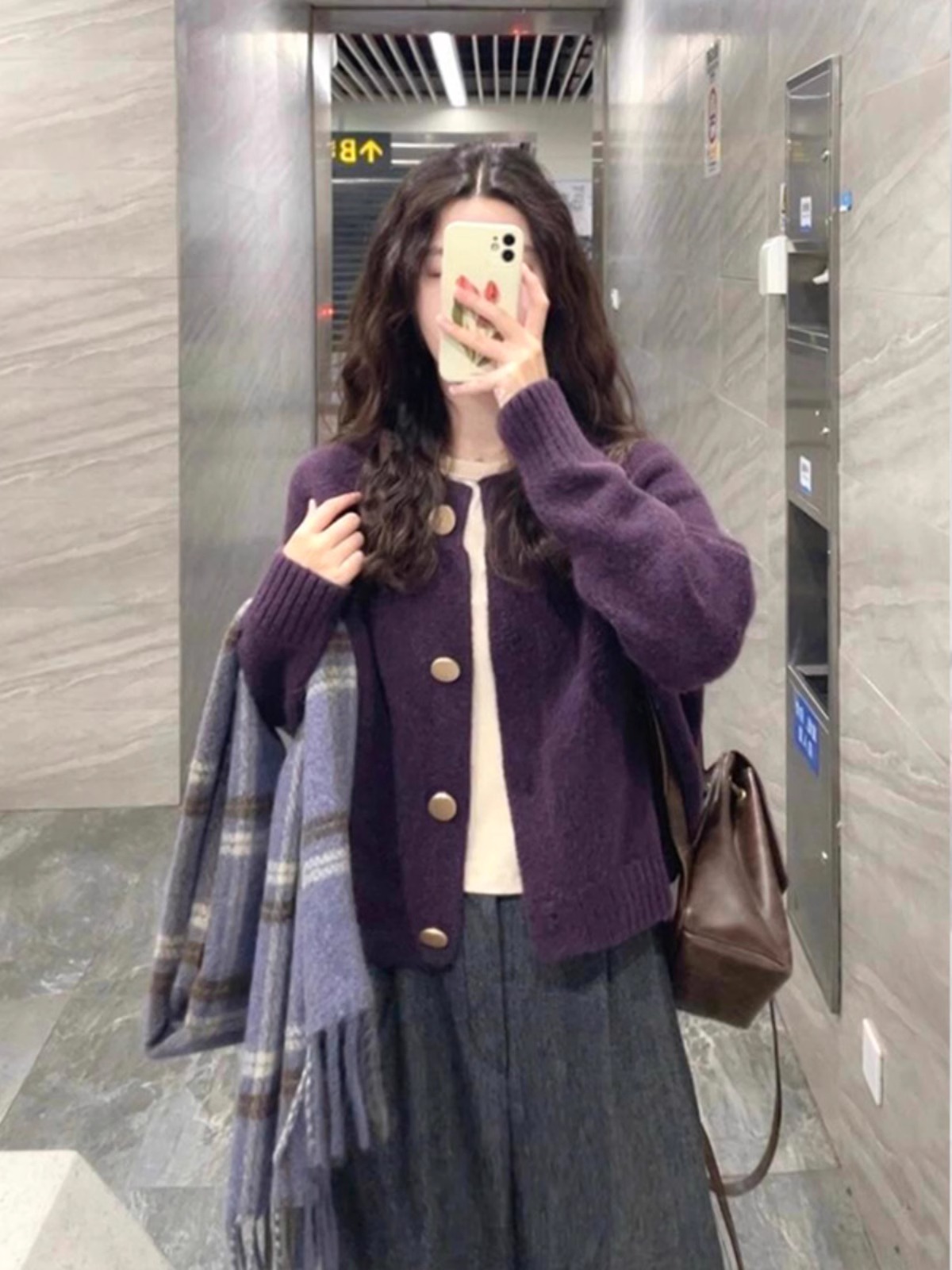 日系复古小香风紫色圆领外套女2025新款奶fufu软糯短款针织衫外套