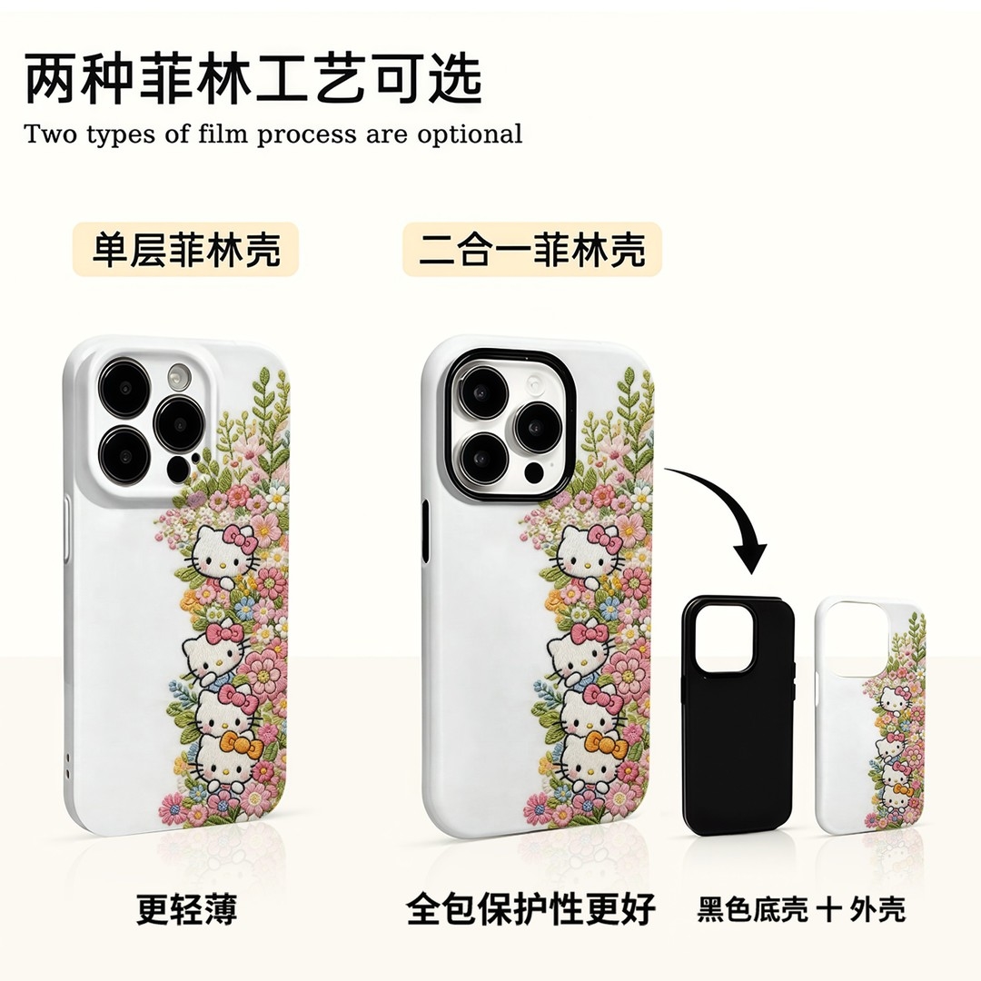 适用花丛KT猫苹果16promax华为小米vivo oppo荣耀手机壳菲林