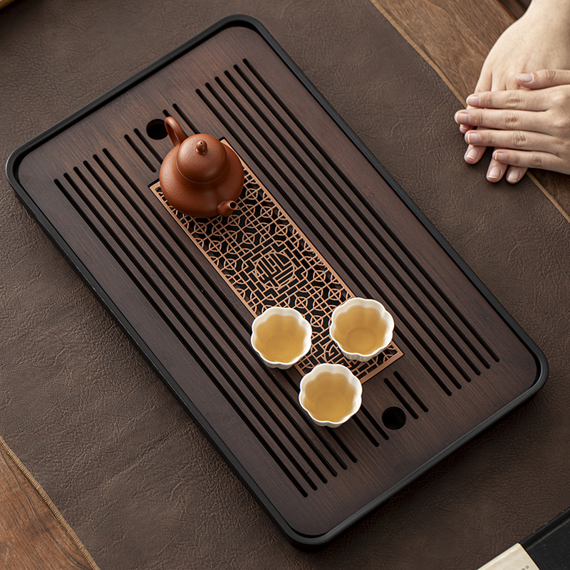 简约干泡台托盘茶盘家用轻奢现代小型沥储水式茶台功夫茶具竹茶海