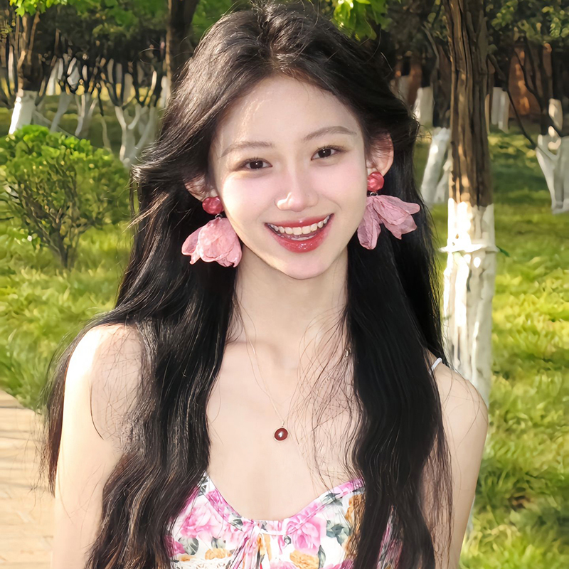 非金属布艺耳饰 超仙爱心花朵耳钉女 2025夏季新款气质圆脸耳饰品