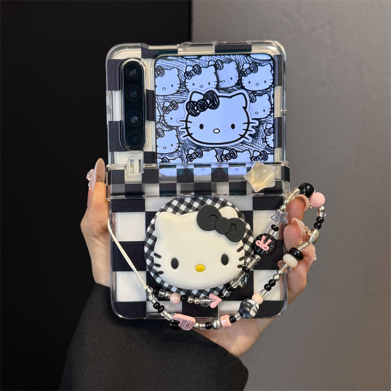 适用华为purax典藏版折叠屏手机壳pocket2黑白格子kt猫磁吸支架女