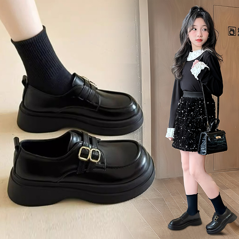 女童皮鞋2025新款春秋儿童英伦风小皮鞋中大童女孩黑色乐福鞋单鞋