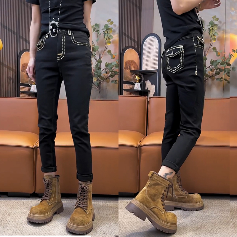 2025冬季新款高腰修身显瘦铅笔裤女直筒百搭小个子遮胯小脚烟管裤