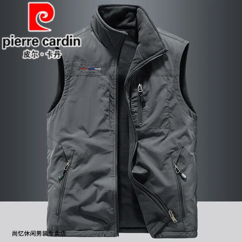 皮尔卡丹通用中年运动透气商务休闲风2023年秋季拉链翻领纯色印花