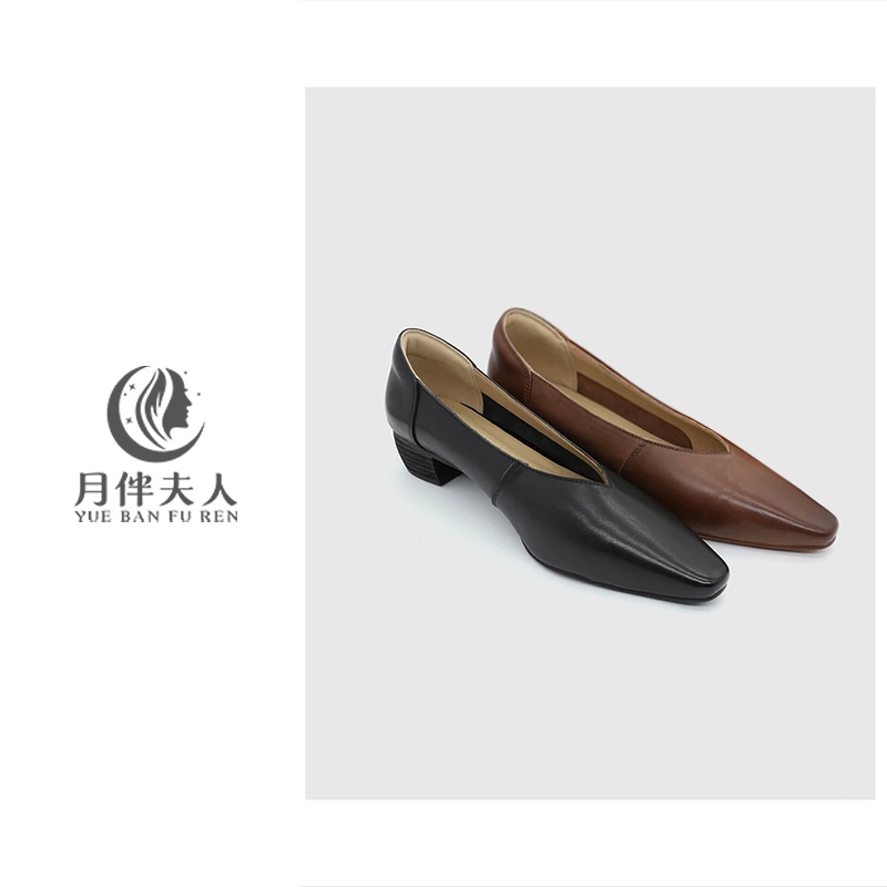 月伴夫人 2025新款大码法式浅口中跟气质小香风百搭单鞋0055