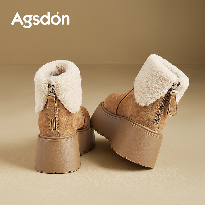 奥古狮登厚底雪地靴女款2025新款冬季加绒加厚毛毛棉鞋防滑短靴xx