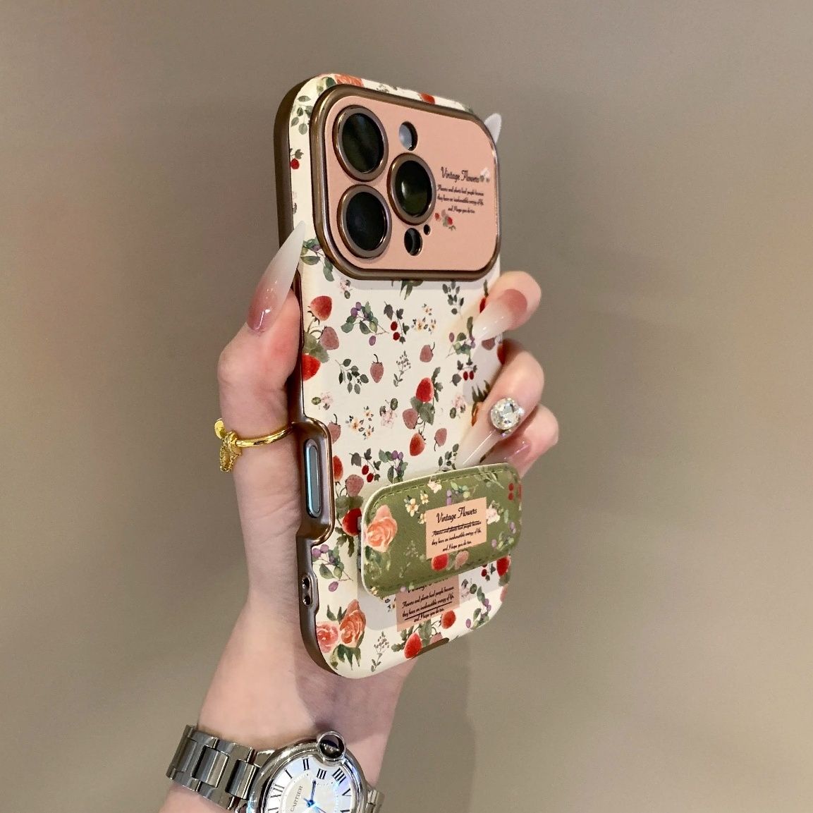 法式清新草莓适用于苹果16手机壳支架iPhone14全包15防摔13软12女