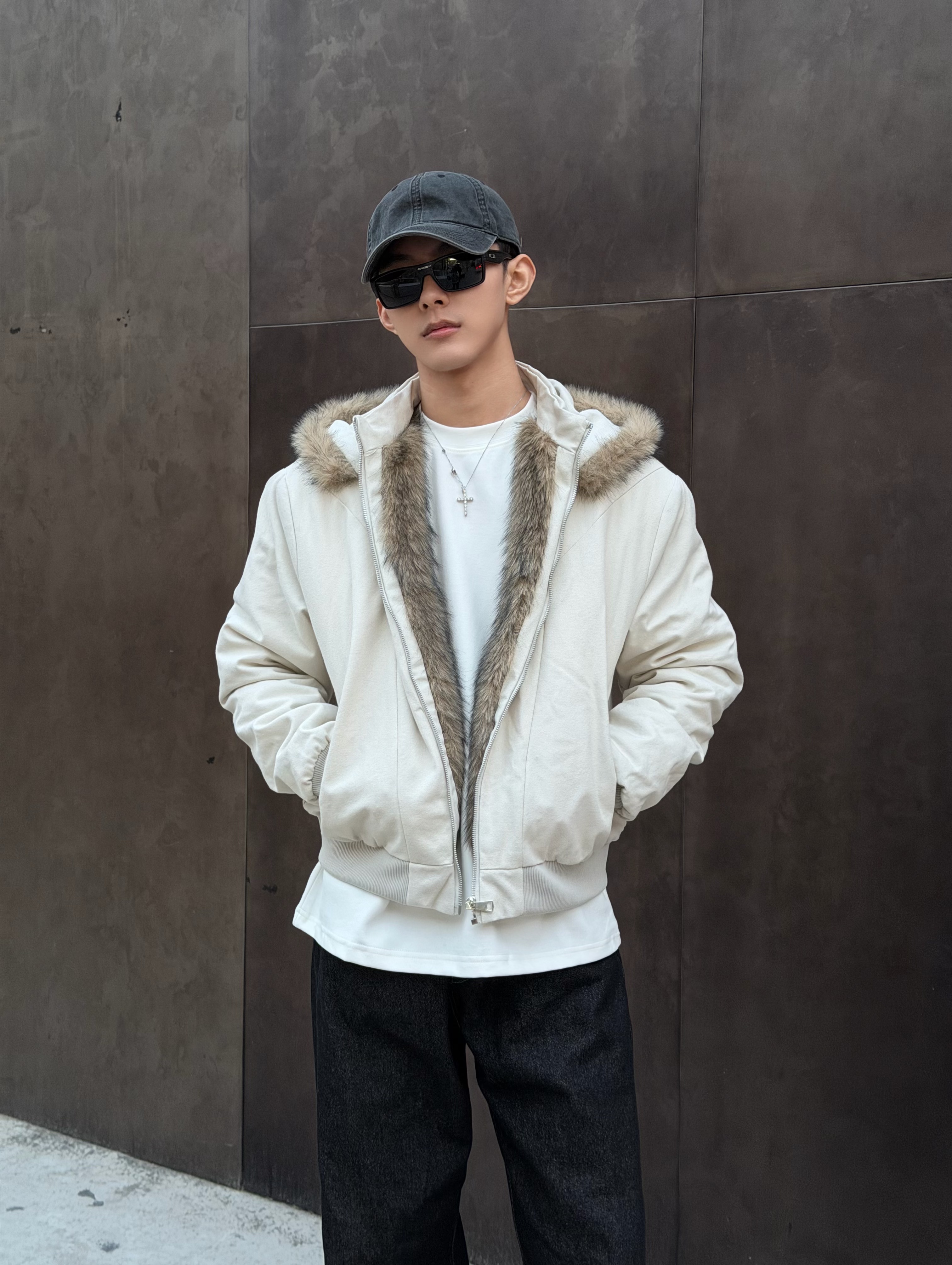 Sialoss可拆卸连帽座山雕美式棉服外套男款秋冬加厚保暖短款夹克