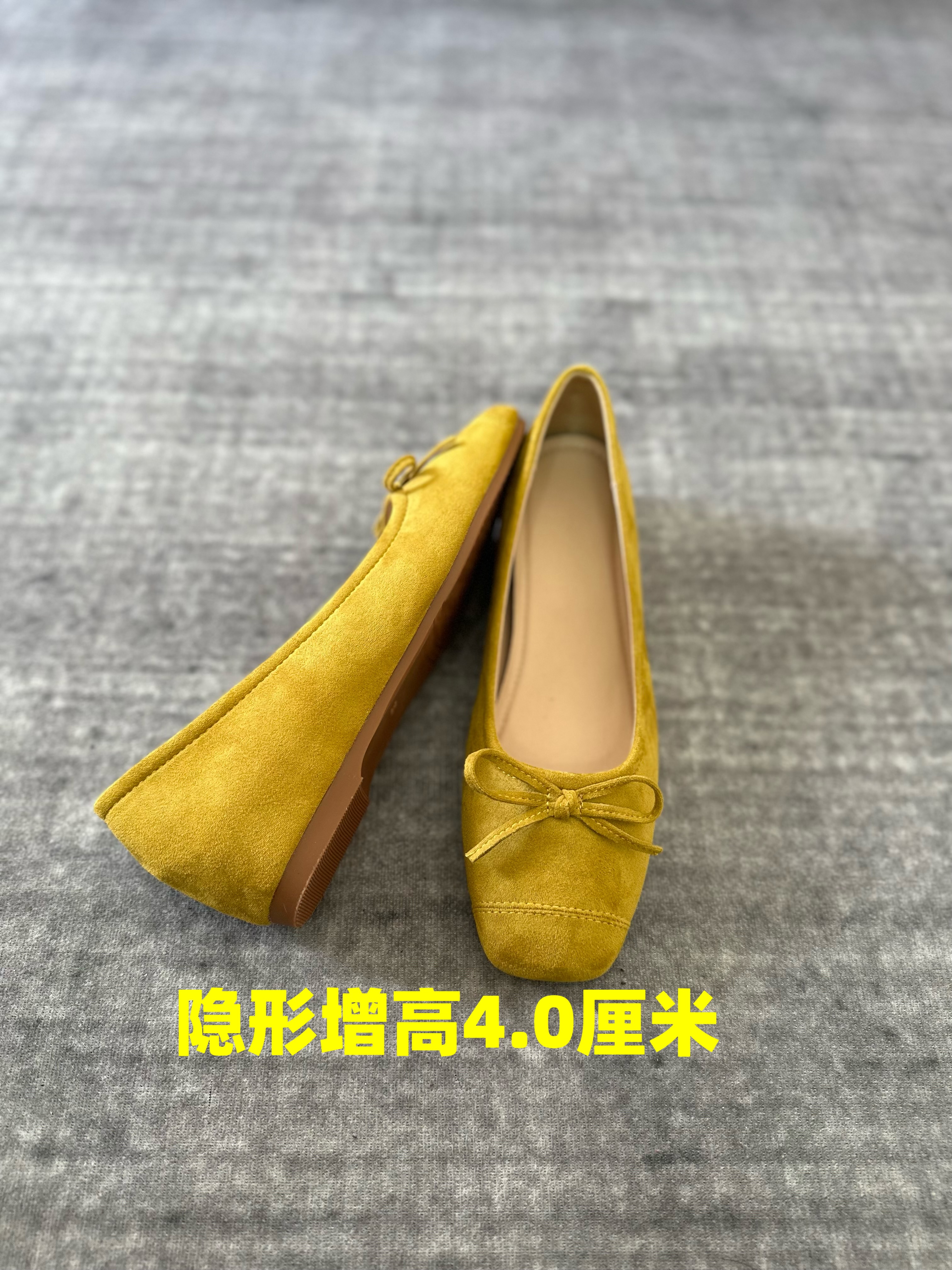 多巴胺内增高绒面芭蕾单鞋女2025春季新款蝴蝶结晚晚鞋浅口瓢鞋