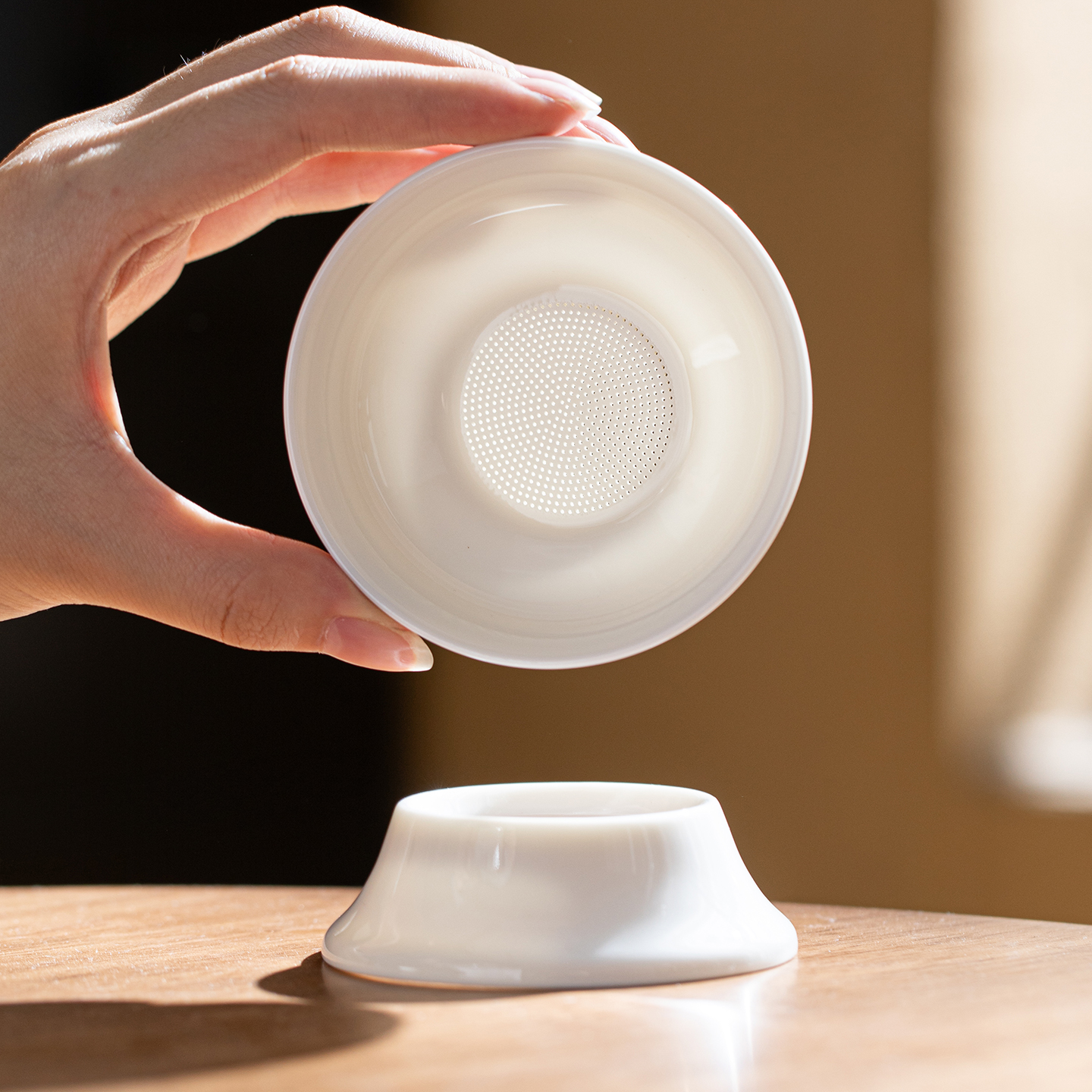 全瓷一体成型茶漏器德化白瓷羊脂玉瓷过滤陶瓷茶滤网茶隔茶道配件