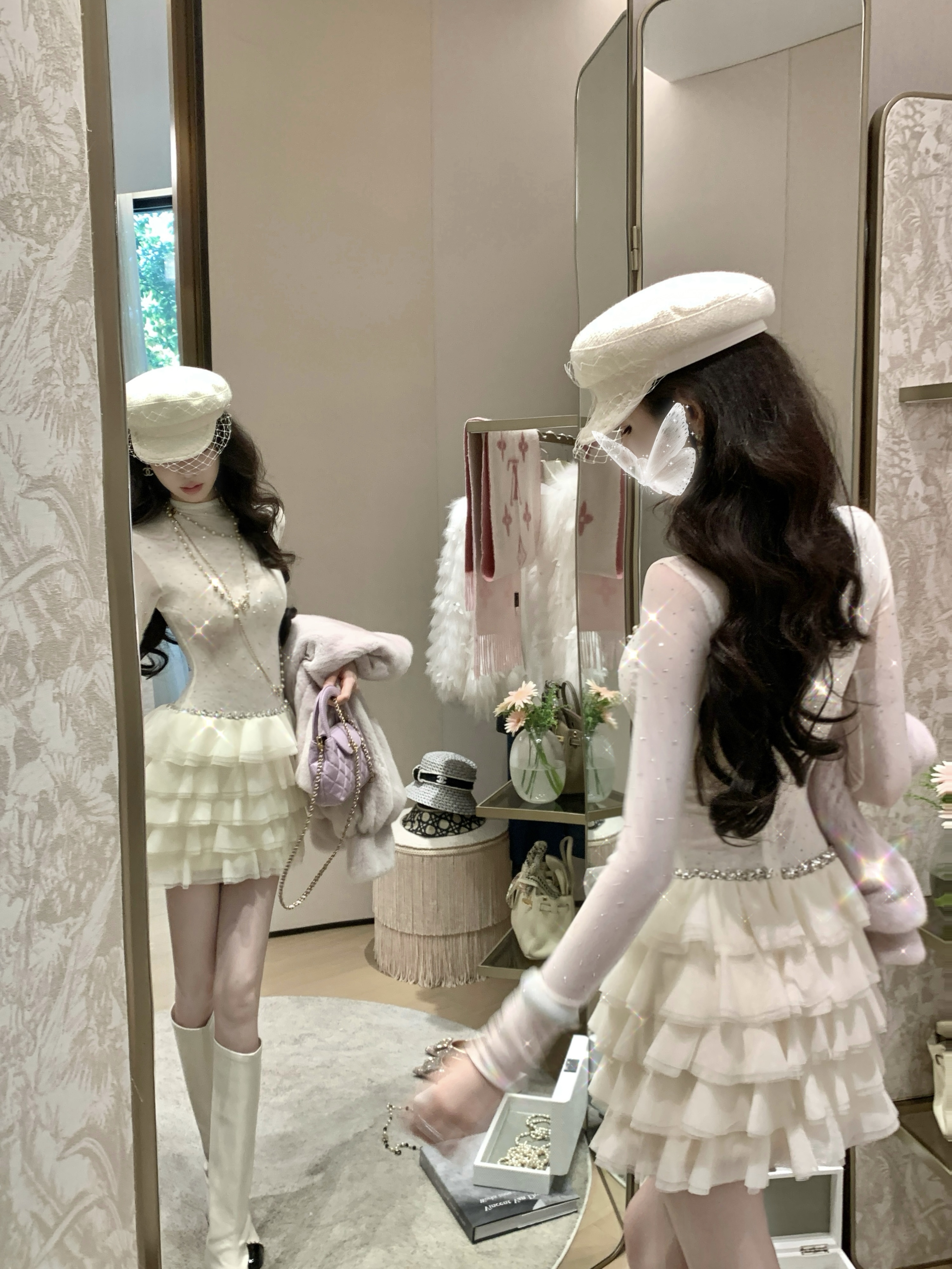 【雅乔定制】古堡芭蕾 长袖烫钻连衣裙多层网纱蛋糕裙DYCC-25088342