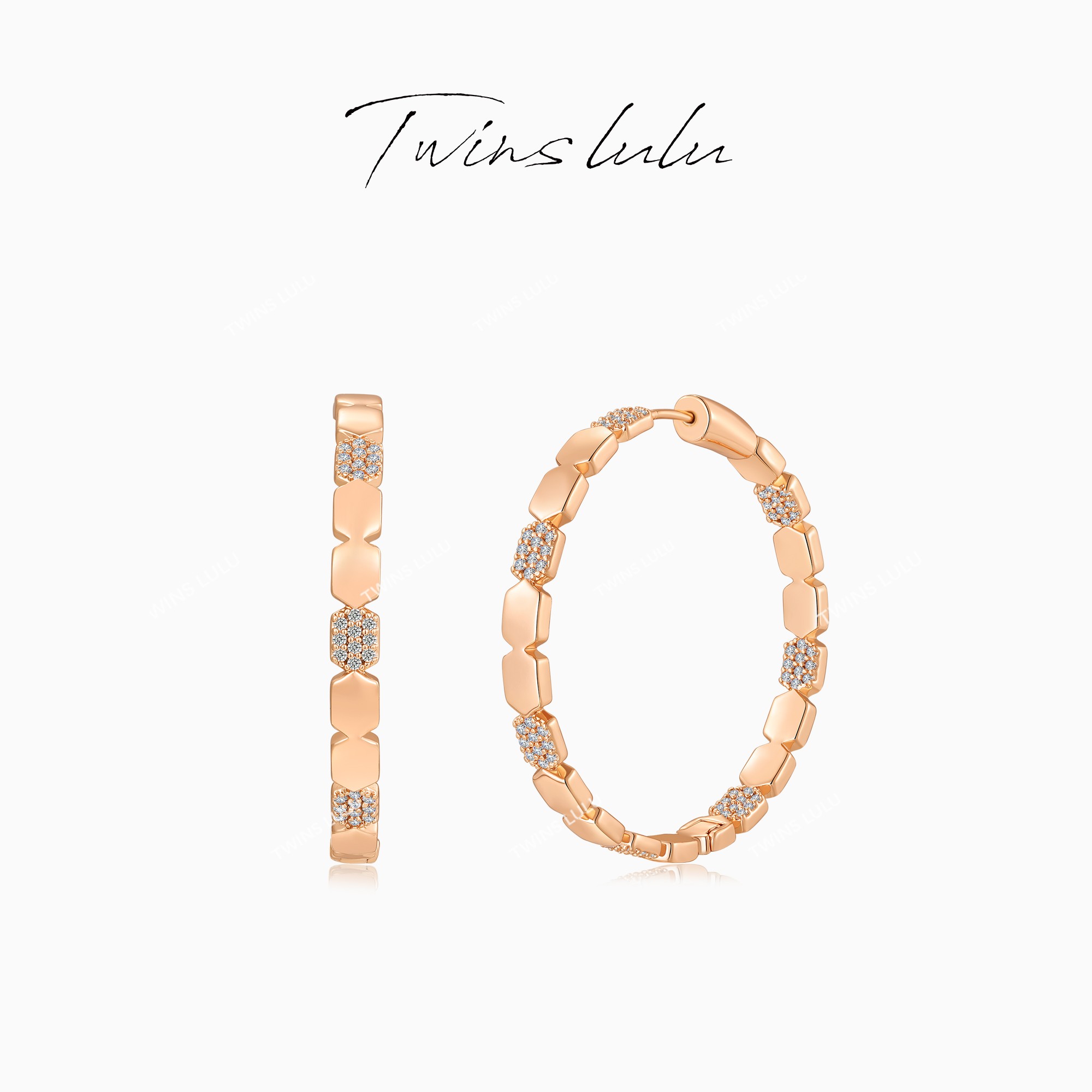 TWINS LULU流光风秋上新轻奢几何光面方块圈圈耳环秋上新TSL1441