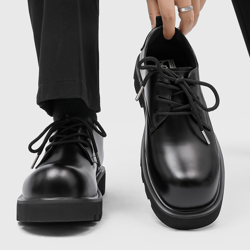 cleanfit德比鞋男士厚底增高黑色圆头高级感商务休闲百搭德比皮鞋
