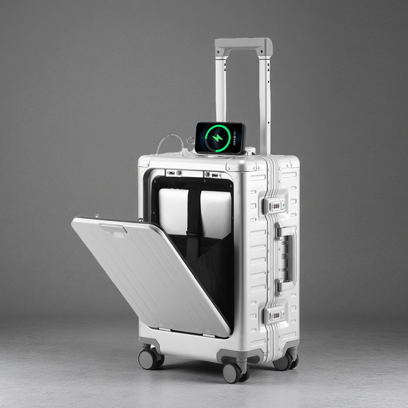前开盖铝镁合金登机箱多功能拉杆箱行李箱高档男女商务出差旅行箱