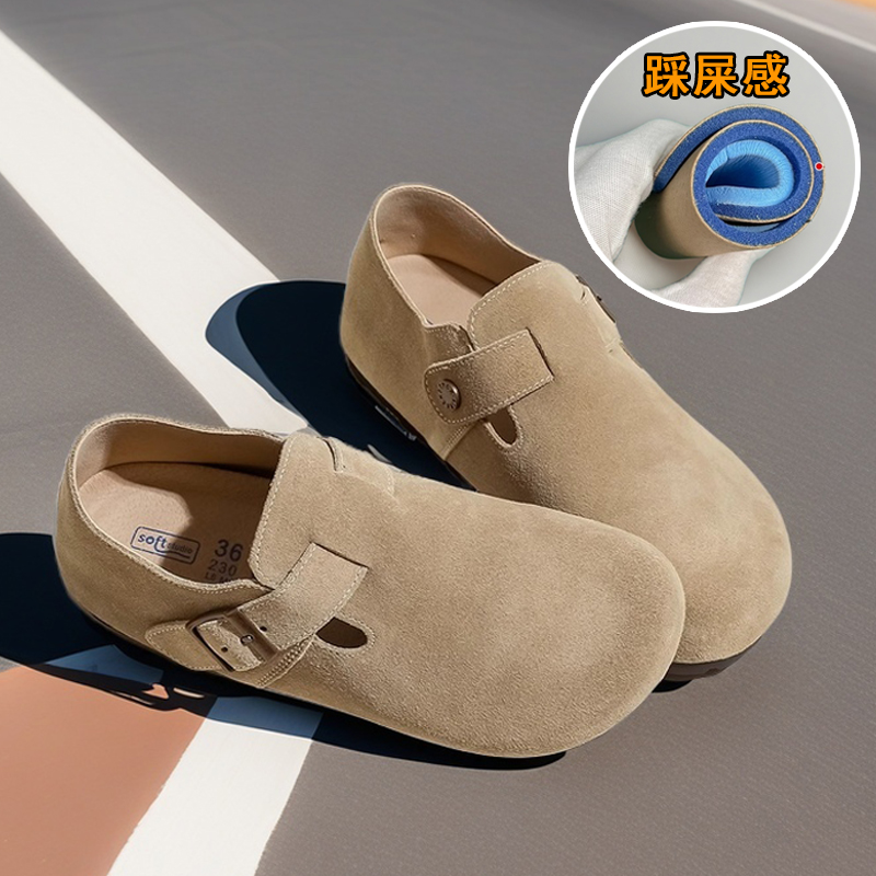 真皮全包踩屎感勃肯鞋女百搭厚底内增高一脚蹬博肯单鞋包头拖鞋