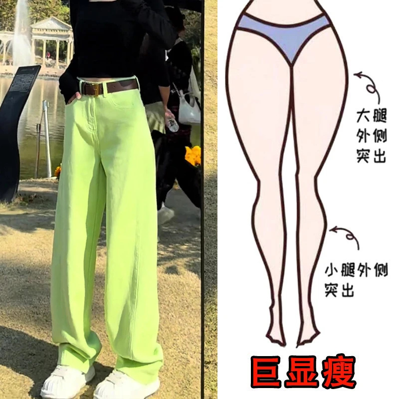 2025秋季新款大码女装宽松阔腿牛仔裤梨形身材显瘦高腰弯刀拖地裤